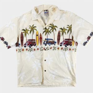 Hawaiian Togs Aloha Shirt Men's XL Pale Yellow Graphic Print 100% Cotton